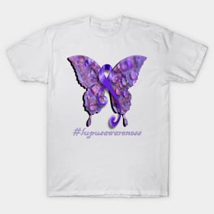 Lupus Awareness, Beautiful Butterfly Purple Ribbon Support A Cure for Lupus T-Shirt